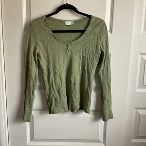Soft Surroundings Green Sparkly Long Sleeve Ribbed‎ Tee - Size Small